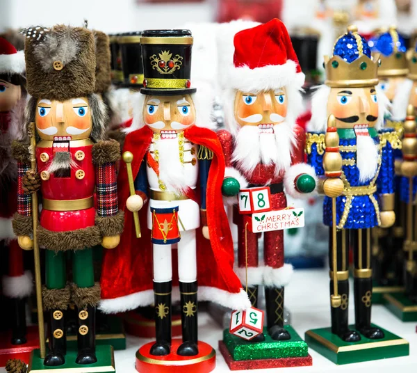 Colección Navidad Cascanueces Madera Juguete Soldado Figurita Tradicional Para Decoración — Foto de Stock