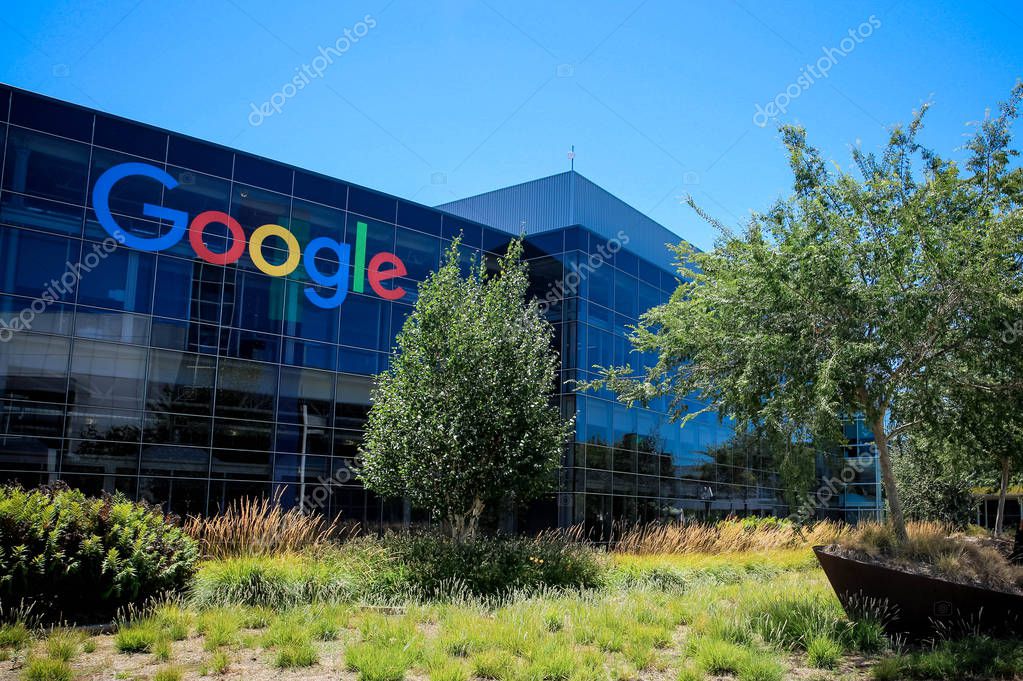 Mountain View, CA/USA - May 21, 2018: Exterior view of a Googleplex building, the corporate headquarters complex of Google and its parent company Alphabet Inc.