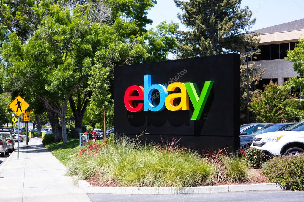 San Jose, California, USA - May 21, 2018: eBay's headquarters campus, Welcome center named Main Street. eBay Inc is a global e-commerce leader with  Marketplace, StubHub and Classifieds platforms