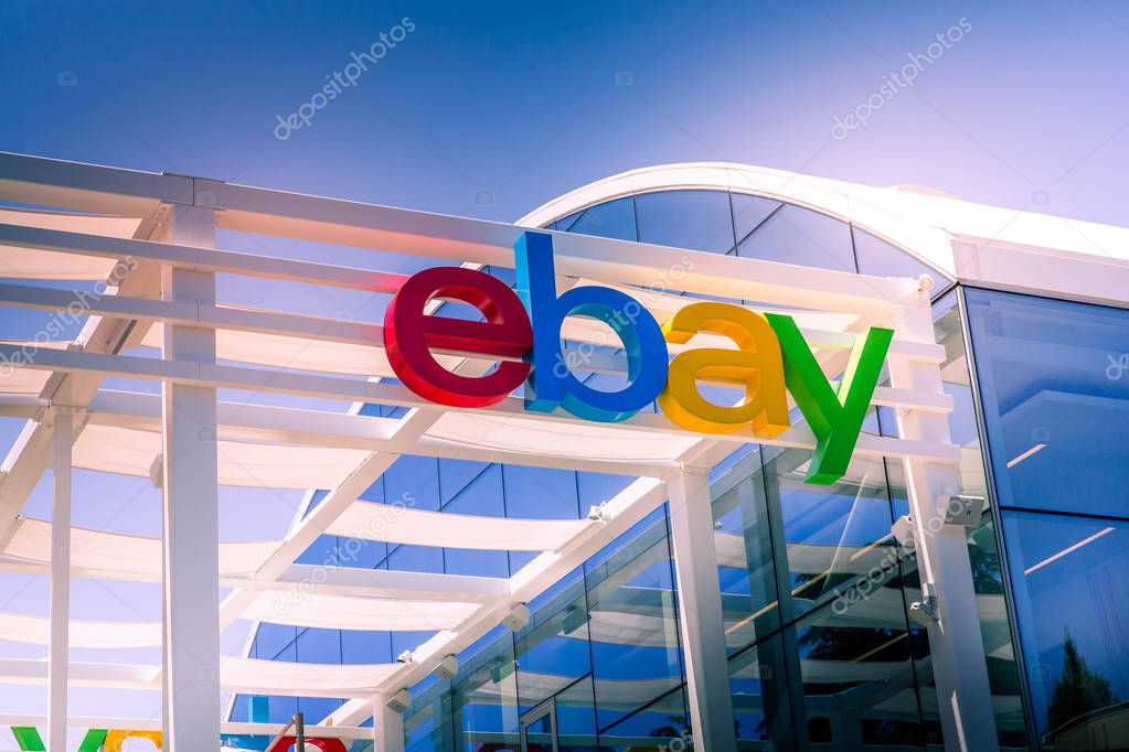 San Jose, California, USA - May 21, 2018: eBay's headquarters campus, Welcome center named Main Street. eBay Inc is a global e-commerce leader with  Marketplace, StubHub and Classifieds platforms
