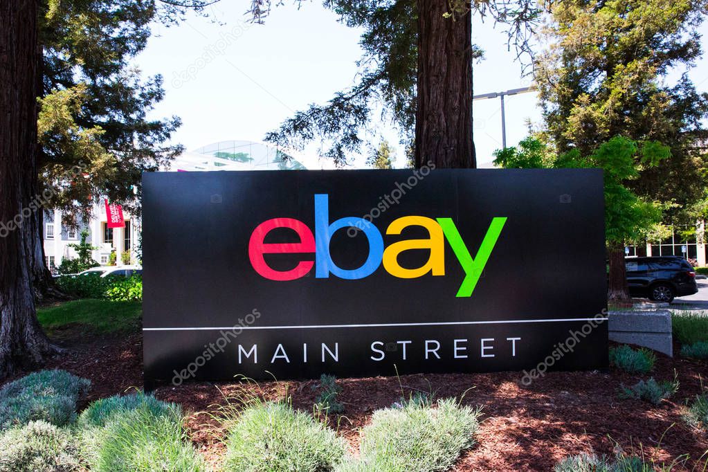 San Jose, California, USA - May 21, 2018: eBay's headquarters campus, Welcome center named Main Street. eBay Inc is a global e-commerce leader with  Marketplace, StubHub and Classifieds platforms