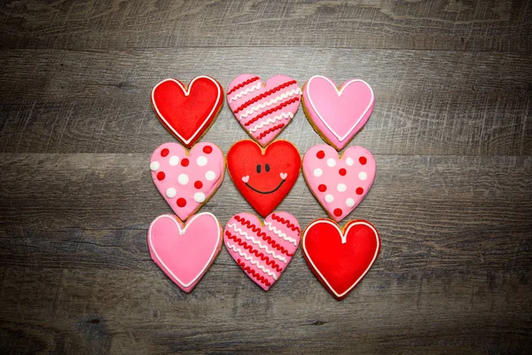 Heart Shaped Cookies Rustic Wood Background Saint Valentine Day Valentines — Stock Photo, Image