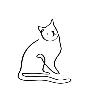 Kesintisiz çizgi şirin kedi sadeliği çizimi