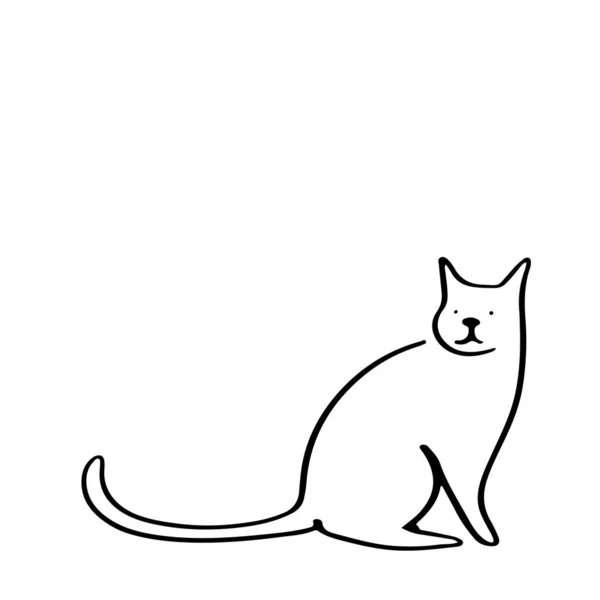 Folyamatos Vonal Aranyos Macska Egyszerűség Illusztráció — Stock Fotó