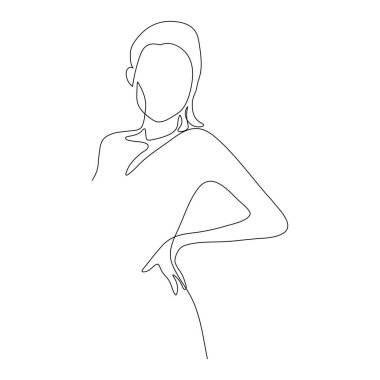 Devamlı çizgiler, set yüzleri ve saç stili, moda konsepti, kadın güzellik minimalisti, illüstrasyon oldukça seksi. Tişört için slogan tasarım grafikleri biçimi