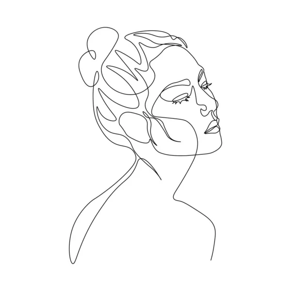 Ligne Continue Dessin Décors Coiffure Concept Mode Femme Beauté Minimaliste — Photo