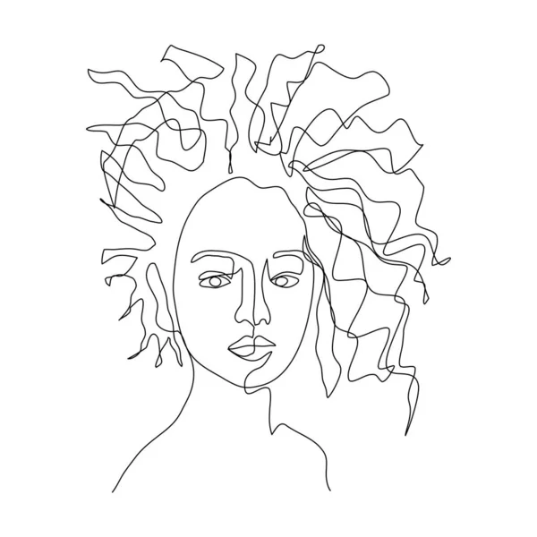 Ligne Continue Dessin Décors Coiffure Concept Mode Femme Beauté Minimaliste — Photo