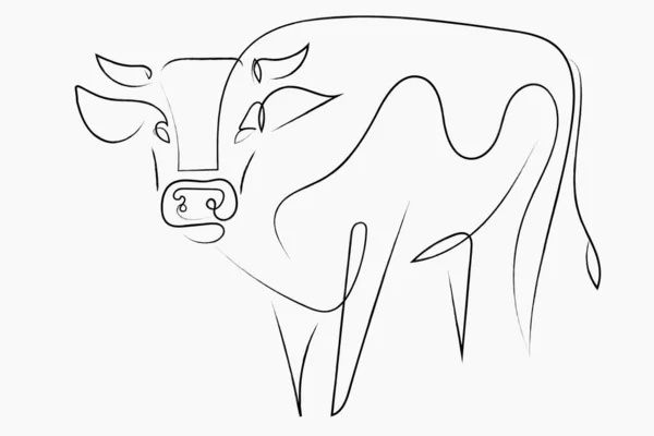 Nouvel Chinois 2021 Année Vache Personnage Art Ligne Rouge Simples — Photo