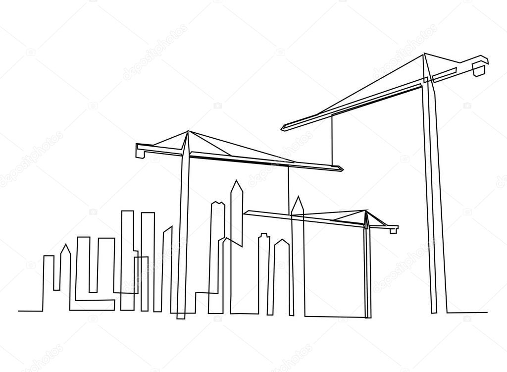 continuous line drawing of house, building, residential concept, logo, symbol, construction, illustration simple.