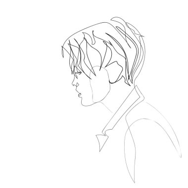 Devamlı çizgiler, set yüzleri ve saç stili, moda konsepti, kadın güzellik minimalisti, illüstrasyon oldukça seksi. Tişört için slogan tasarım grafikleri biçimi