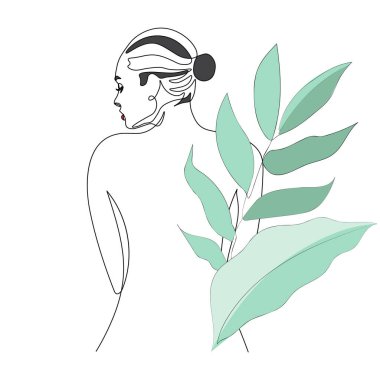 Devamlı çizgiler, set yüzleri ve saç stili, moda konsepti, kadın güzellik minimalisti, illüstrasyon oldukça seksi. Tişört için slogan tasarım grafikleri biçimi