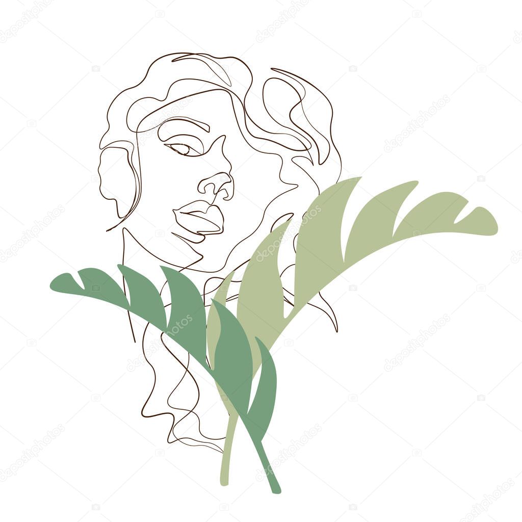 Continuous line, drawing of set faces and hairstyle, fashion concept, woman beauty minimalist, illustration pretty sexy. for t-shirt, slogan design print graphics style