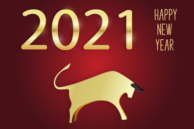 2021 'de Çin' de ineğin yeni yılı, kırmızı ve altın çizgili sanat karakteri, arka planda zanaat stili olan basit Asya unsurları. (Çince çeviri: Mutlu Çin Yeni Yılı 2021, inek yılı)