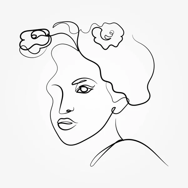 Continuous line, drawing of set faces and hairstyle, fashion concept, woman beauty minimalist, illustration pretty sexy. for t-shirt, slogan design print graphics style