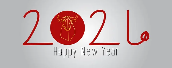 牛の中国の旧正月2021年 赤と金のラインアートの文字は 単純な手の背景に工芸品のスタイルでアジアの要素を描いた 中国語訳 ハッピー中国の新年2021年 牛の年 — ストック写真
