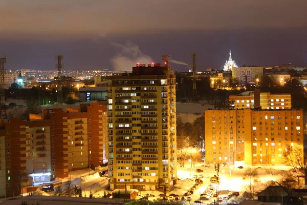 Luces Nocturnas Ciudad Disparando Desde Arriba — Foto de Stock