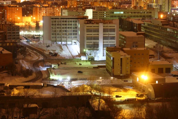 Nachtbeleuchtung Der Stadt Schießt Von Oben — Stockfoto