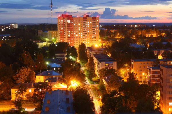 Techos Nocturnos Casas Ciudad —  Fotos de Stock