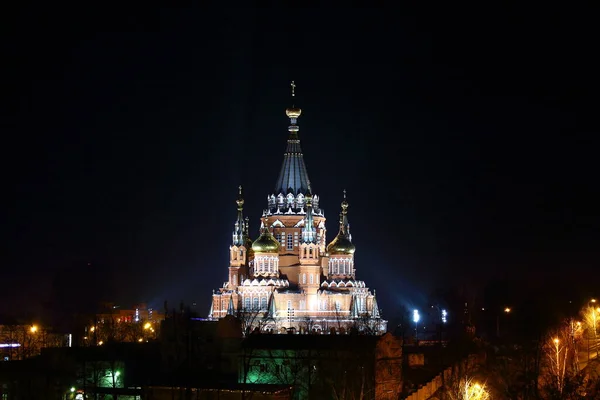Прекрасна Церква Освітлена Вночі — стокове фото