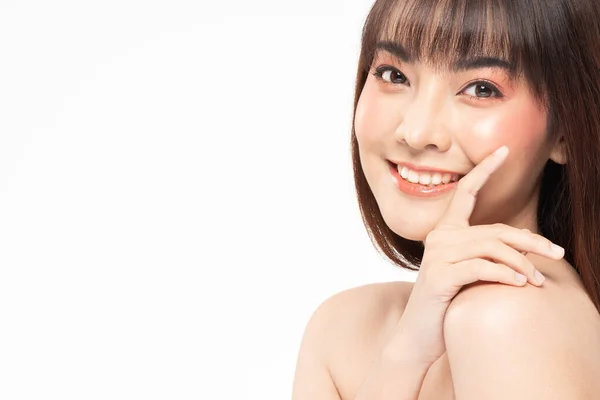 Belleza Mujeres Asiáticas Tocando Cara Con Piel Natural Cuidado Piel — Foto de Stock
