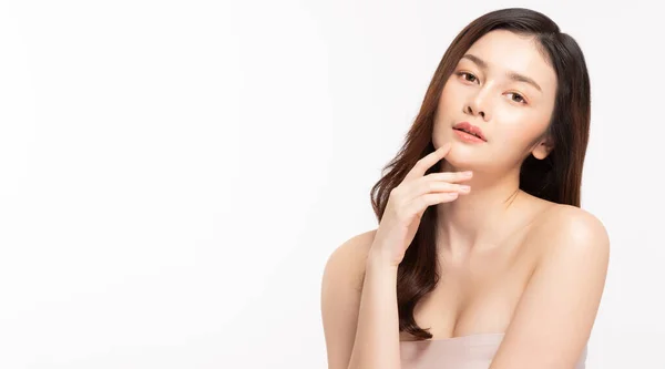 Beleza Asiática Mulheres Tocando Macio Chinskin Close Rosto Beleza — Fotografia de Stock