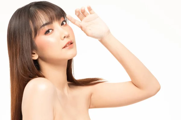 Beleza Asiática Mulheres Retrato Rosto Com Pele Natural Cuidados Pele — Fotografia de Stock