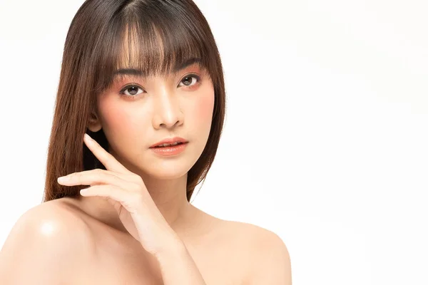 Skönhet Asiatiska Kvinnor Röra Mjuk Haka Porträtt Ansikte Med Naturlig — Stockfoto