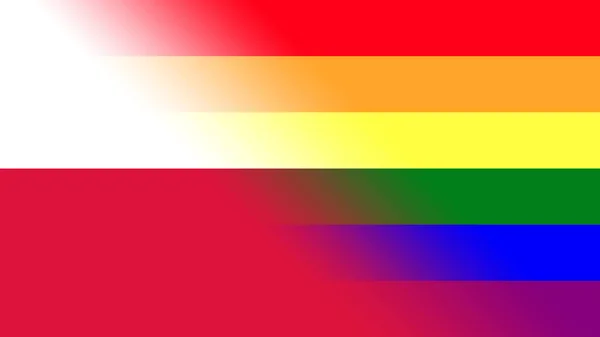 波兰国旗与彩虹旗 Lgbt运动 部分合并 — 图库照片