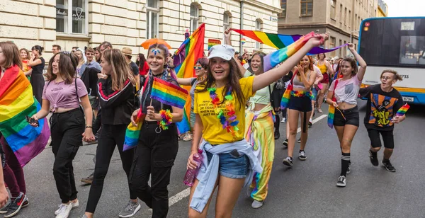 Ostrava Tsjechië August 2019 Mensen Die Allereerste Gay Pride Parade Stockfoto