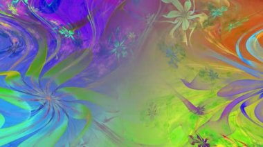 Gökkuşağı rengi soyut fraktal zemin değiştiriyor. Karmaşık birbirine bağlı psikedelik uzay çiçekleri ortada büyük bir çiçek, yavaşça hareket ediyor ve dalgalanıyor.