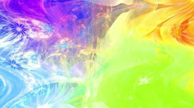 Gökkuşağı rengi soyut fraktal zemin değiştiriyor. Karmaşık birbirine bağlı psikedelik uzay çiçekleri ortada büyük bir çiçek, yavaşça hareket ediyor ve dalgalanıyor.