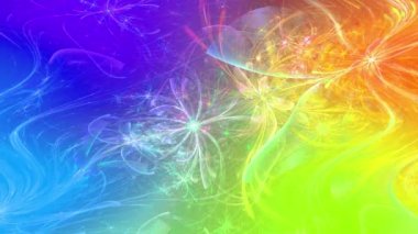 Gökkuşağı rengi soyut fraktal zemin değiştiriyor. Karmaşık birbirine bağlı psikedelik uzay çiçekleri ortada büyük bir çiçek, yavaşça hareket ediyor ve dalgalanıyor.