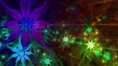 Gökkuşağı rengi soyut fraktal arkaplanı karmaşık birbirine bağlı psikedelik uzay çiçekleriyle değiştiriyor