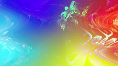 Gökkuşağı rengi soyut fraktal zemin değiştiriyor. Karmaşık birbirine bağlı psikedelik uzay çiçekleri ortada büyük bir çiçek, yavaşça hareket ediyor ve dalgalanıyor.