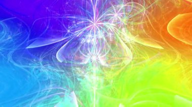 Gökkuşağı rengi soyut fraktal zemin değiştiriyor. Karmaşık birbirine bağlı psikedelik uzay çiçekleri ortada büyük bir çiçek, yavaşça hareket ediyor ve dalgalanıyor.
