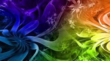 Psikedelik dalgalı ve büyüleyici renkler soyut fraktal arkaplanı değiştiriyor ve geniş uzay çiçeklerini parlak renklerle değiştiriyor.