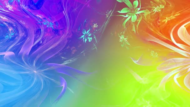 Couleur Arc Ciel Changeant Fond Fractal Abstrait Avec Des Fleurs — Video