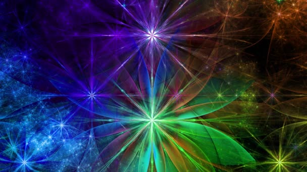 Rainbow color changing abstract fractal background with intricate interconnected psychedelic space flowers — Stock Video