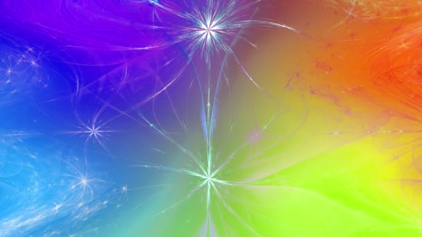 虹色変化抽象的なフラクタルの背景で複雑な相互接続されたサイケデリックな空間の花で真ん中に大きな花 すべてがゆっくりと移動し 波打つ — ストック動画