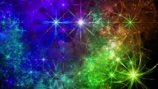Arc-en-ciel couleur changeante abstraite fond fractal avec complexe interconnecté psychédélique fleurs de l'espace — Video