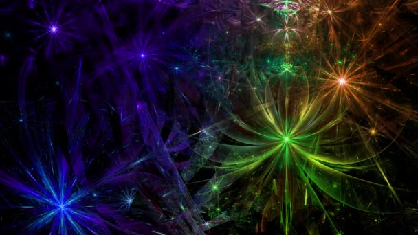 Rainbow color changing abstract fractal background with intricate interconnected psychedelic space flowers — Stock Video