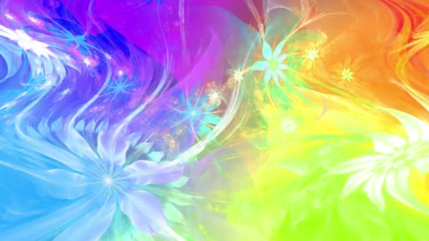 Couleur Arc Ciel Changeant Fond Fractal Abstrait Avec Des Fleurs — Video