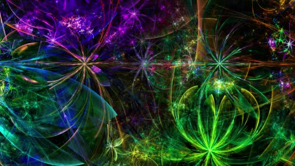 Color arco iris cambiando fondo fractal abstracto con intrincadas flores espaciales psicodélicas interconectadas — Vídeos de Stock