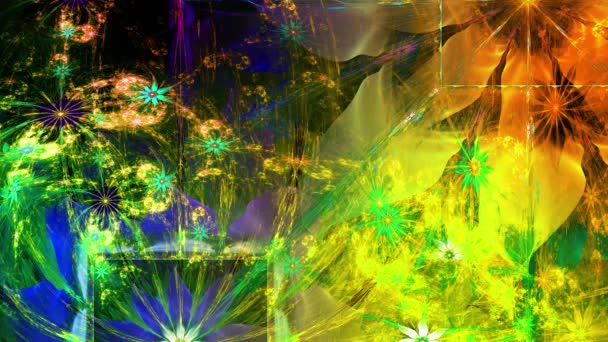 Rainbow color changing abstract fractal background with intricate interconnected psychedelic space flowers — Stock Video