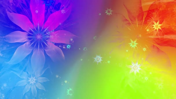 サイケデリックな魅惑的な色変化抽象的なフラクタルの背景で複雑な変化波状の空間の花で鮮やかな輝く色 — ストック動画