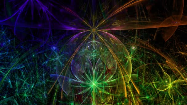 Ουράνιο τόξο χρώμα αλλάζει αφηρημένη fractal φόντο με περίπλοκα διασυνδεδεμένα ψυχεδελικά λουλούδια χώρο — Αρχείο Βίντεο