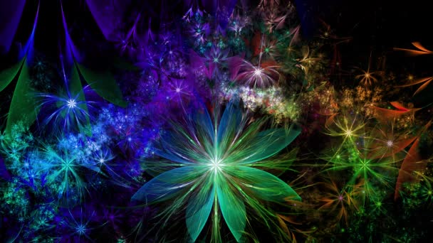 Колір веселки, що змінює абстрактний фрактальний фон зі складними взаємопов'язаними психоделічними просторовими квітами — стокове відео
