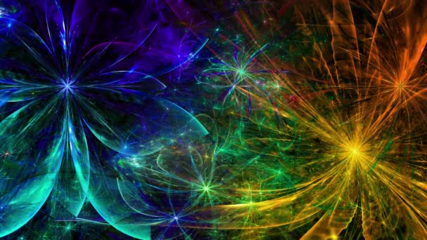 Rainbow färg ändra abstrakt fraktal bakgrund med intrikata sammankopplade psykedeliska utrymme blommor — Stockvideo