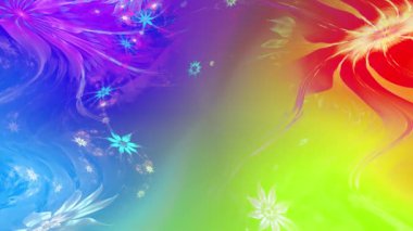 Gökkuşağı rengi soyut fraktal zemin değiştiriyor. Karmaşık birbirine bağlı psikedelik uzay çiçekleri ortada büyük bir çiçek, yavaşça hareket ediyor ve dalgalanıyor.