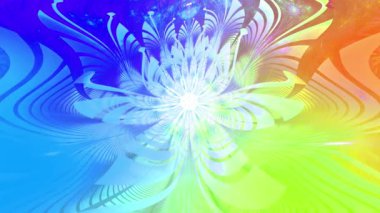 Gökkuşağı rengi soyut fraktal zemin değiştiriyor. Karmaşık birbirine bağlı psikedelik uzay çiçekleri ortada büyük bir çiçek, yavaşça hareket ediyor ve dalgalanıyor.